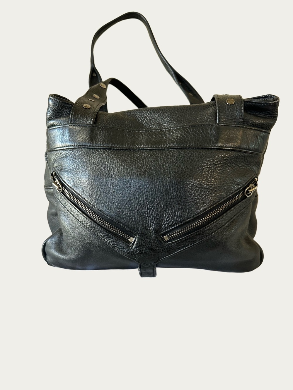 Botkier Vintage Y2K Black Leather Shoulder Tote Bag with Zip Detail